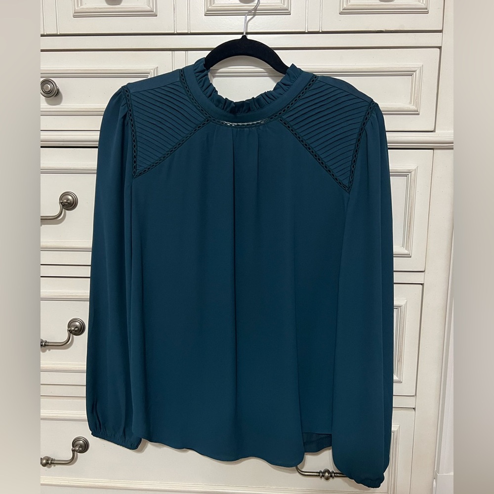 Loft blouse, teal colored, high neckline, Size XS